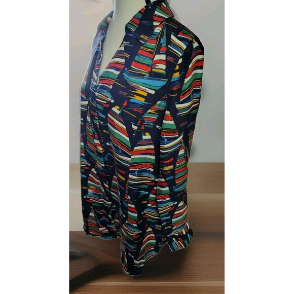Soft Surroundings Blouse Size S Sailing Boats Design Long Sleeve Hidden Button V - Picture 10 of 11